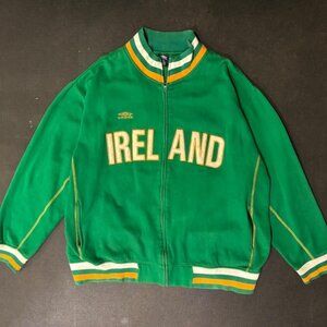 Vintage Umbro Ireland Track Jacket XXL Green Yellow Full Zip Soccer Y2k Sweater